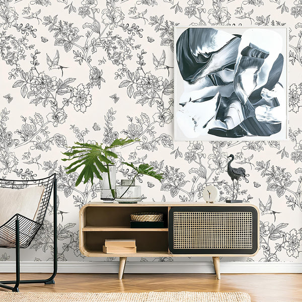 Floral Line Art Wallpaper