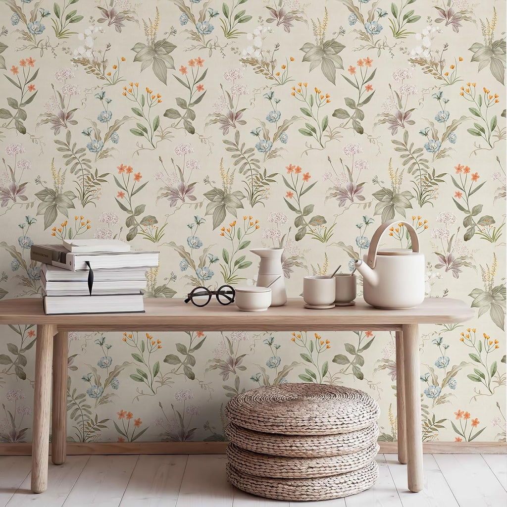 Vintage Botanical Wallpaper Living Room