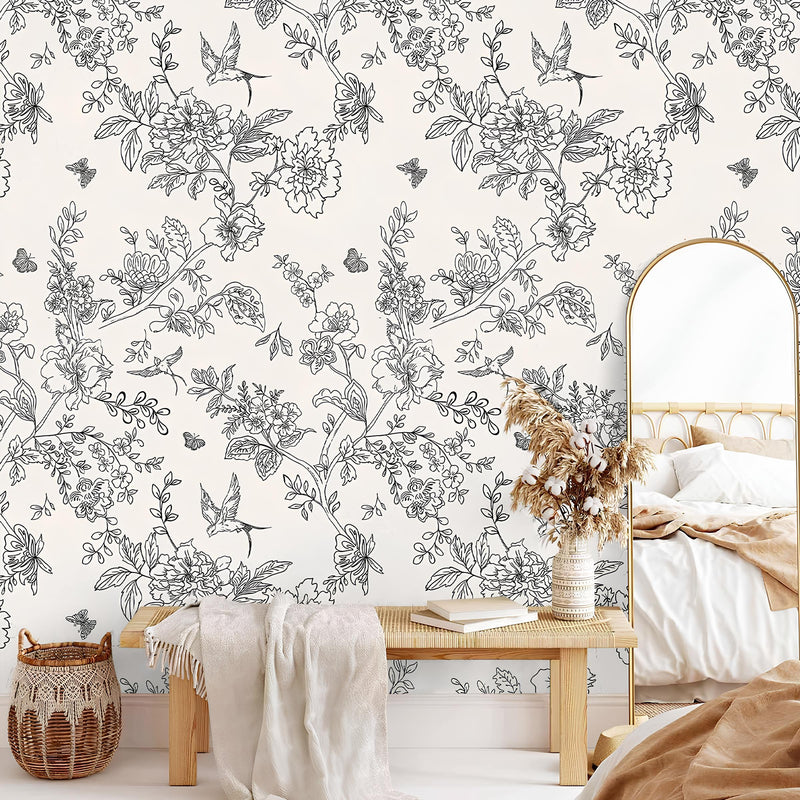Floral Line Art Wallpaper