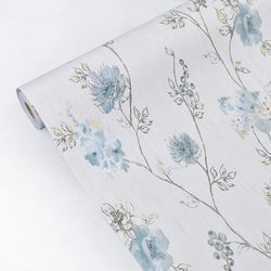 HaoHome Blue Floral Wallpaper Modern Floral Peel and Stick Wallpaper Self-Adhesive Waterproof Removable Contact Paper