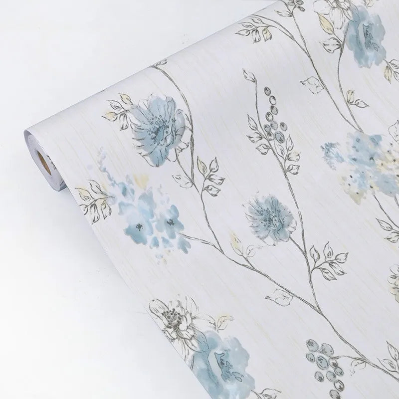 HaoHome Blue Floral Wallpaper Modern Floral Peel and Stick Wallpaper Self-Adhesive Waterproof Removable Contact Paper