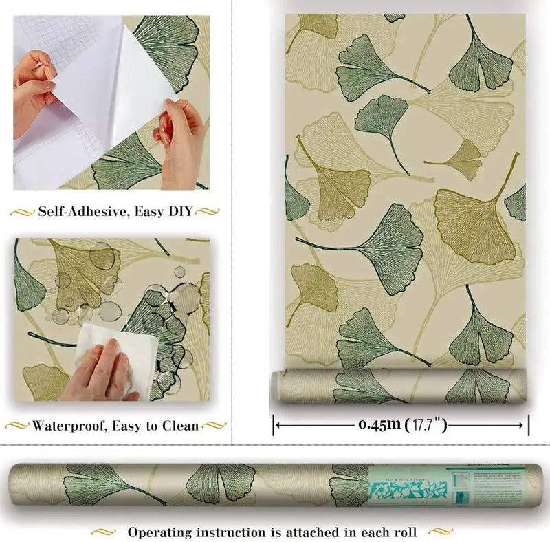 Ginkgo Leaf Peel and Stick Wallpaper Floral Leaves Removable Self Adhesive Vinyl Contact Paper Cabinets Furniture Crafts Accent