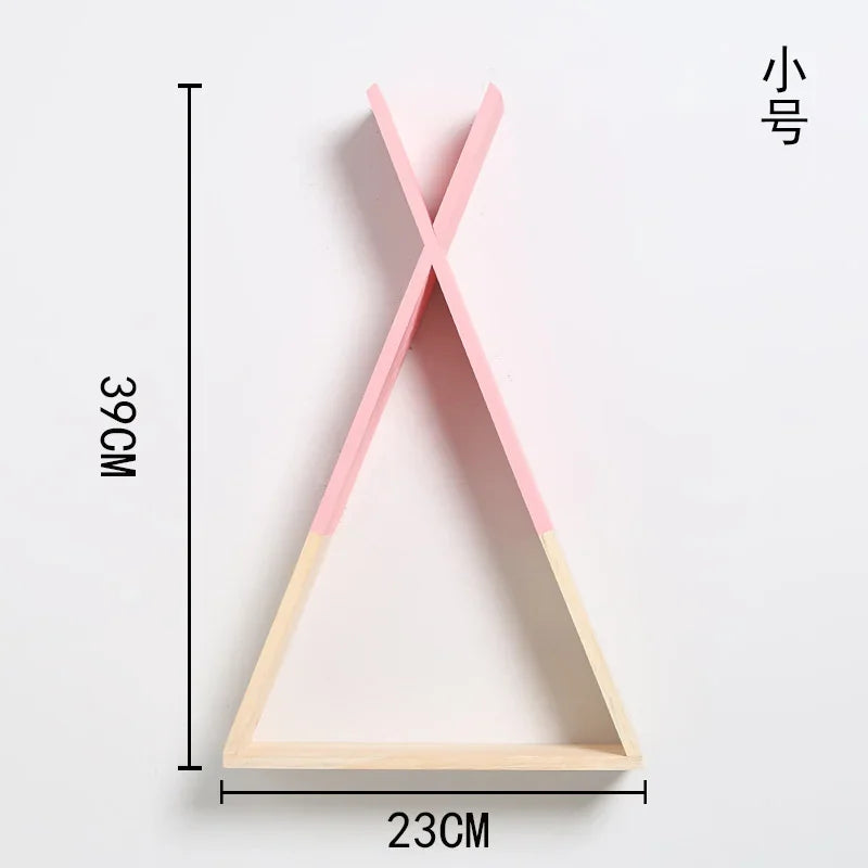 Triangle Wooden Shelf for Wall Decoration, Decorative Crafts, Storage Holder, Living Room, Kids Room