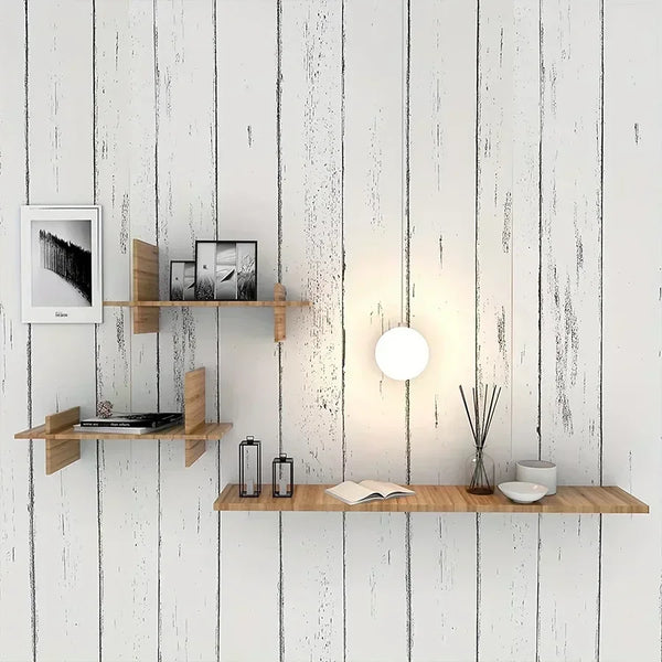 Retro Style White Wood Grain Mural Dormitory Furniture Self-adhesive Wallpaper Background Wall Stickers Decoration Materials