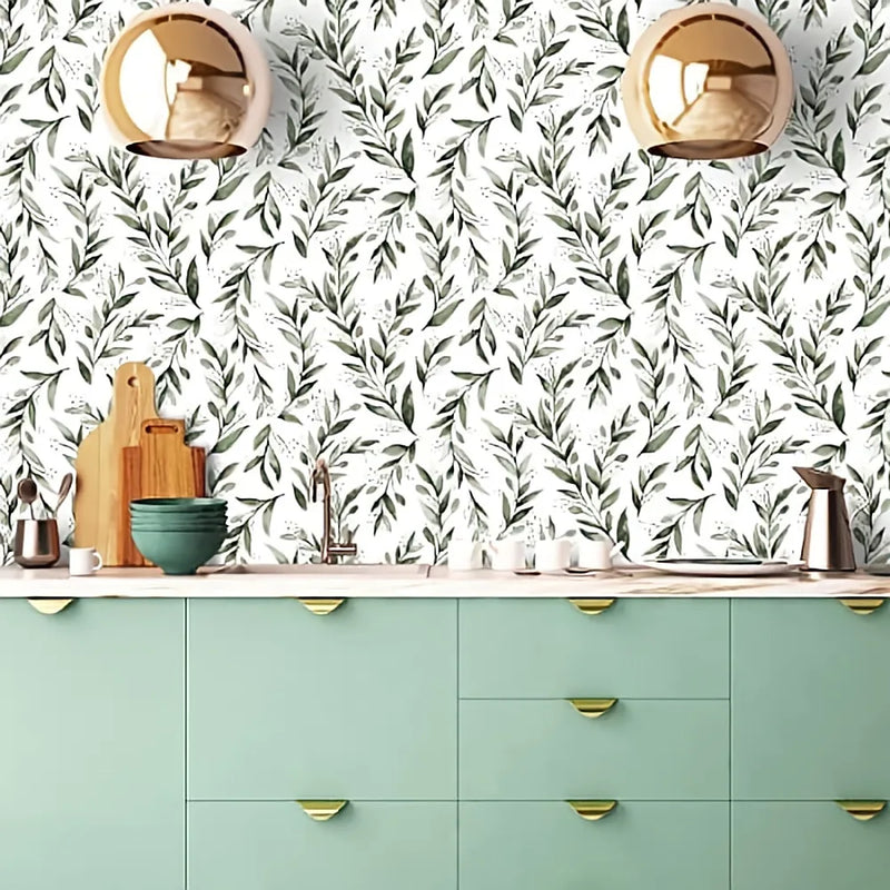 Green Leaf Peel and Stick Wallpaper Modern Self Adhesive Wallpaper Floral Contact Paper Removable Watercolor Leaf Wallpaper
