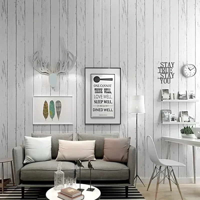 Retro Style White Wood Grain Mural Dormitory Furniture Self-adhesive Wallpaper Background Wall Stickers Decoration Materials