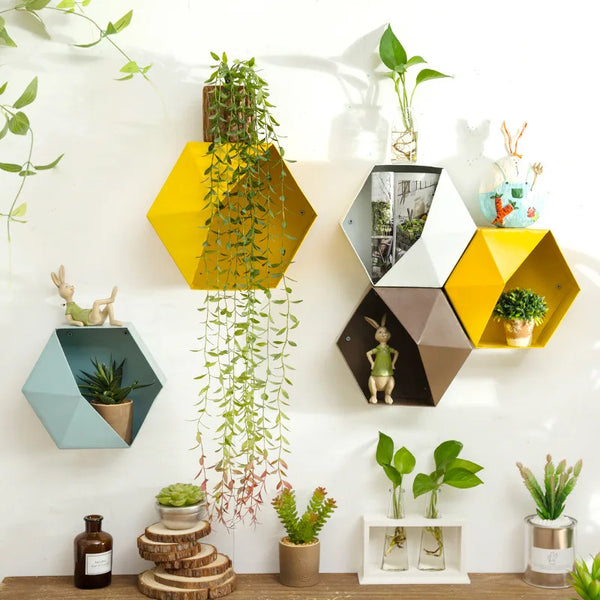 Hexagon Wall Flowerpot DIY Decorative Creative Wall Hanging Flower Geometric Pot Garden Basket for Garden