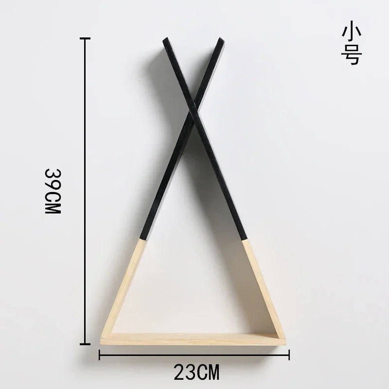 Triangle Wooden Shelf for Wall Decoration, Decorative Crafts, Storage Holder, Living Room, Kids Room