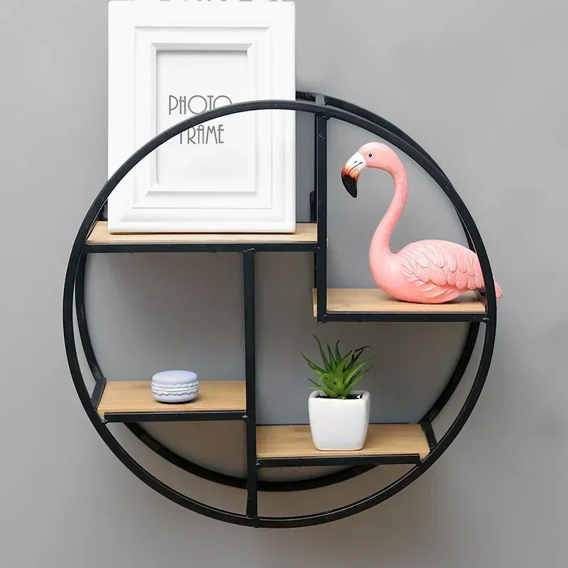 Creative Modern Home Round Wooden Wall Mount Flower Planter Book Storage Shelf Rack Potted Holder Stand Background Wall Decor