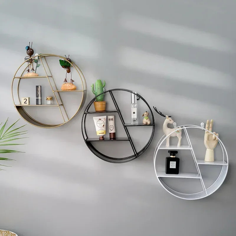 Creative Modern Home Round Wooden Wall Mount Flower Planter Book Storage Shelf Rack Potted Holder Stand Background Wall Decor