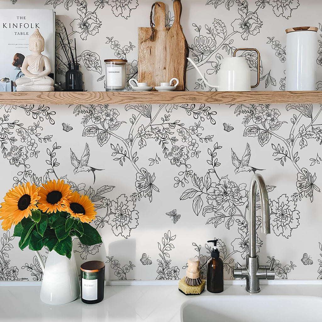 Floral Line Art Wallpaper - Casaria