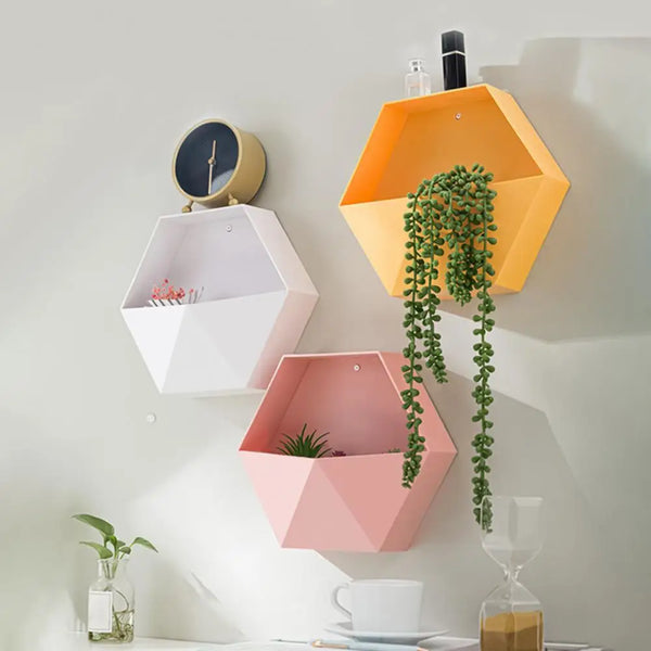 Hexagon Wall Flowerpot DIY Decorative Creative Wall Hanging Flower Geometric Pot Garden Basket for Garden