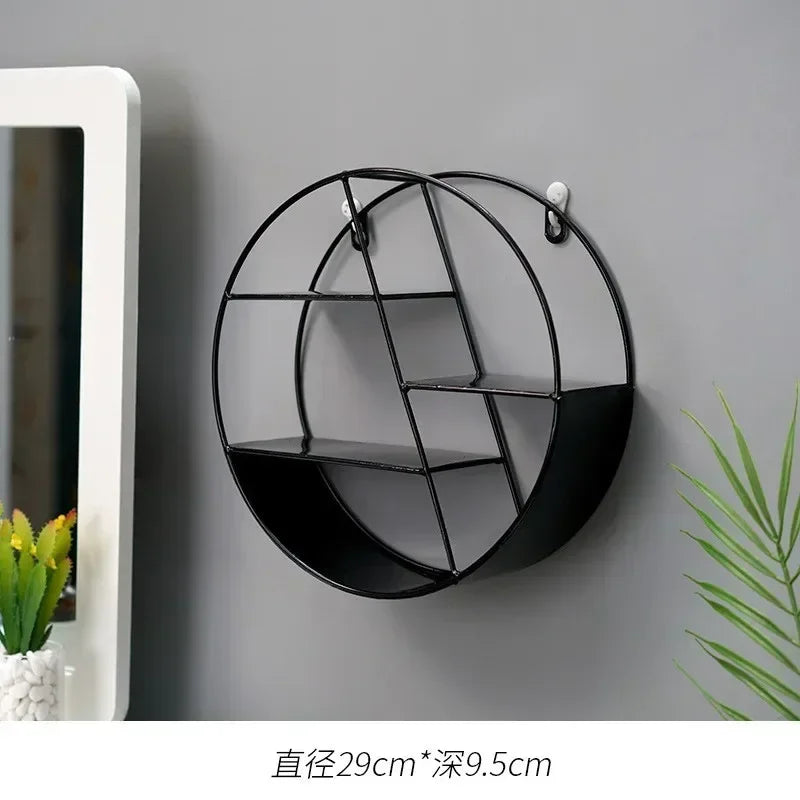 Creative Modern Home Round Wooden Wall Mount Flower Planter Book Storage Shelf Rack Potted Holder Stand Background Wall Decor
