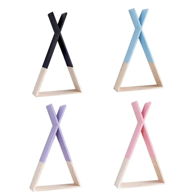 Triangle Wooden Shelf for Wall Decoration, Decorative Crafts, Storage Holder, Living Room, Kids Room