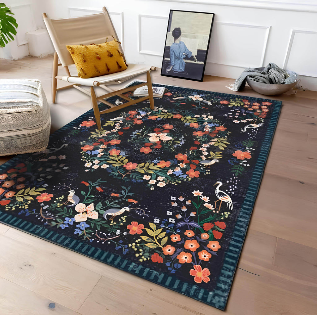 Dark Floral Area Rug - Casaria