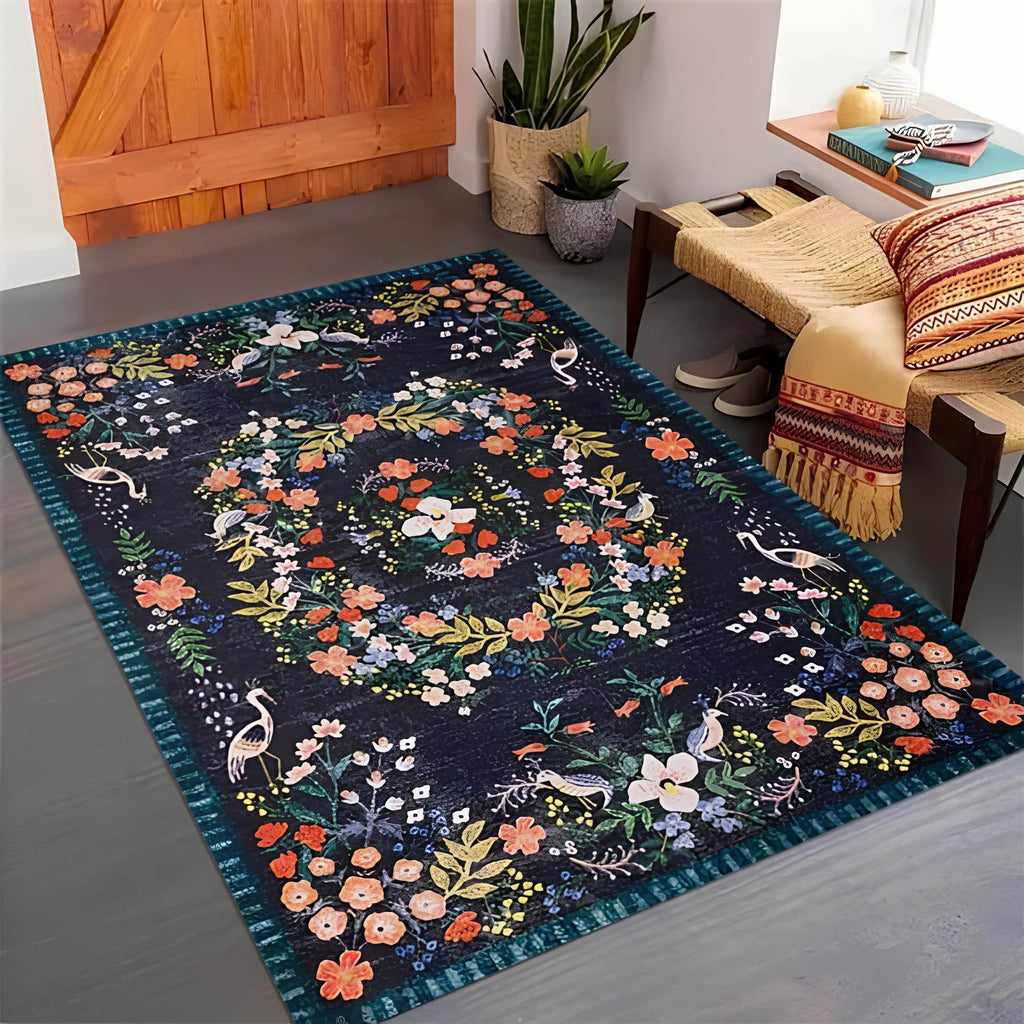 Dark Floral Area Rug - Casaria