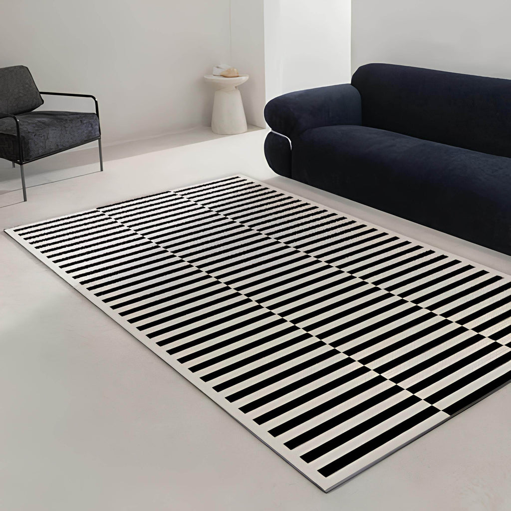 Black and White Striped Area Rug - Casaria