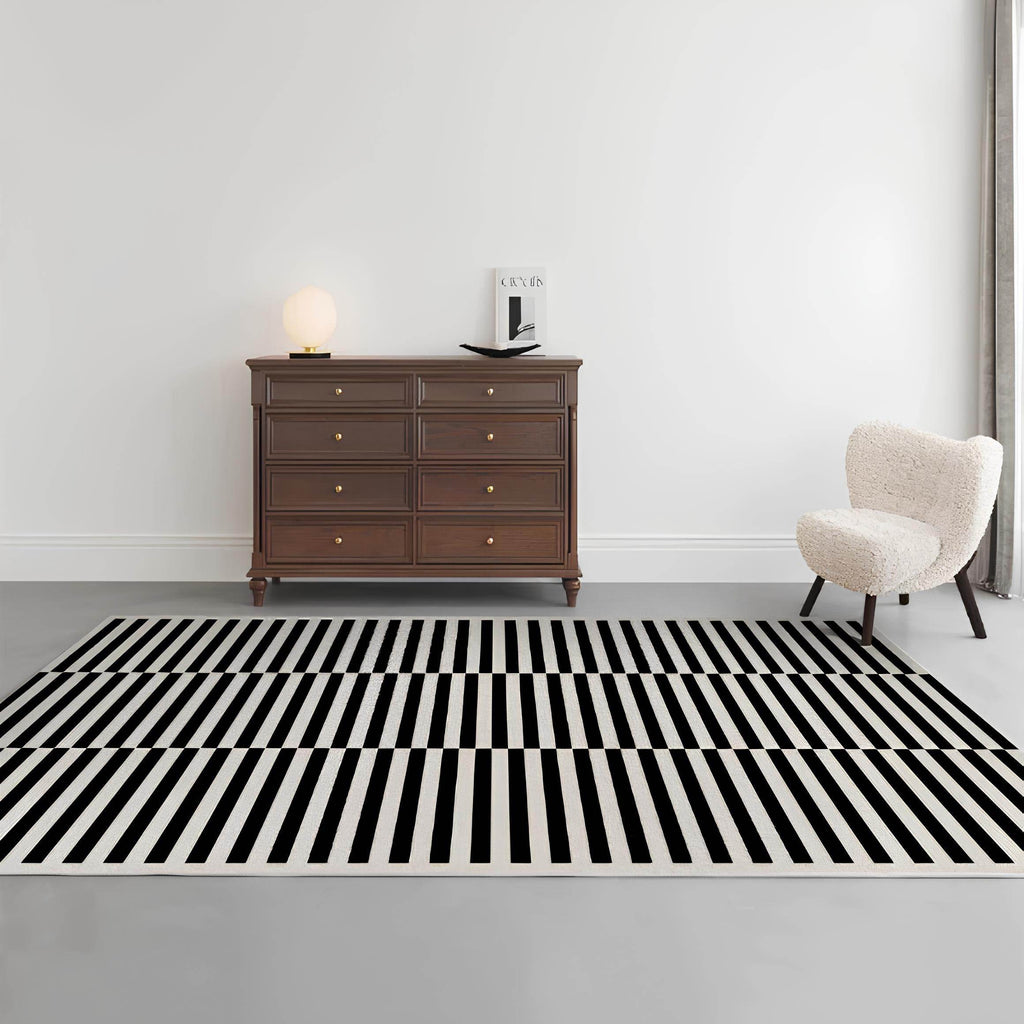 Black and White Striped Area Rug - Casaria